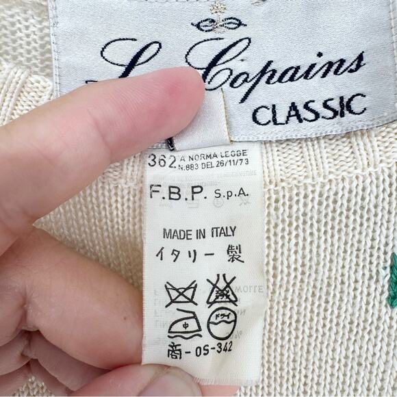 Les Copains Vintage Chevy Liscence Plate Knit Crew Neck Sweater Cream Size 50 - Picture 8 of 11